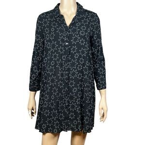 Zara Woman Premium Denim Collection Star Print Shirt Dress Black White XS (050)
